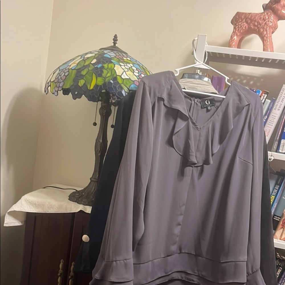 Gray Ruffled 3/4 Sleeve Sailor Collar Blouse